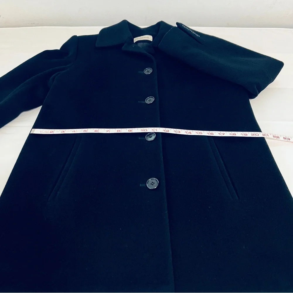 Vintage 1990s Calvin Klein 100% Merino Wool Single Breasted Walker Car Coat - 8 - Picture 6 of 15